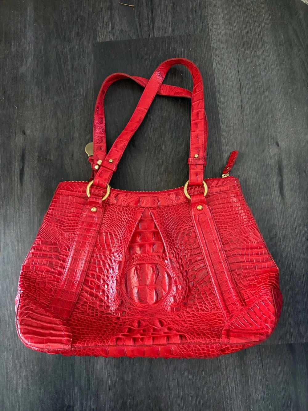 Brahmin Red Croc-Embossed Shoulder Bag with Gold Hardware - Picture 2 of 6